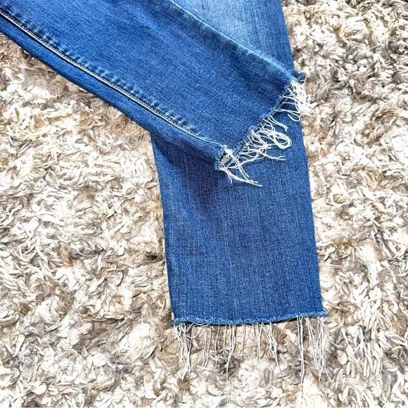 KanCan Women’s 3/25 Distressed Blue Denim Skinny Jeans Raw Hem Low Rise Stretch - Picture 5 of 8